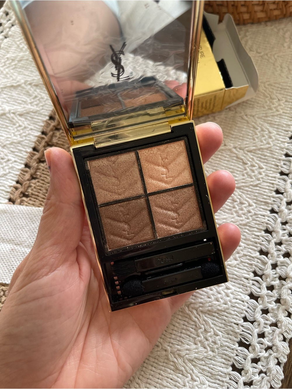 Saint Laurent Black Quilted Leather Eye Shadow with Gold YSL Emblem